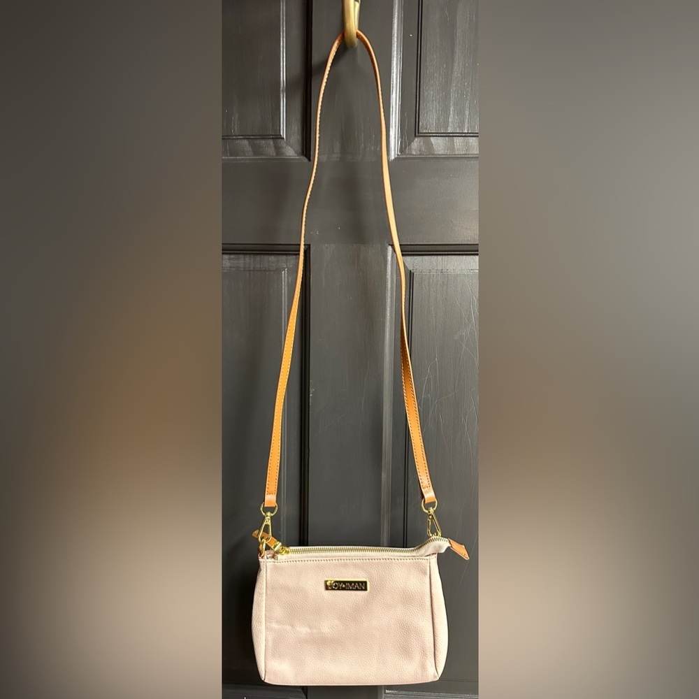 Joy & IMAN Pebbled Leather Crossbody Lt Pink With Brown Strap Approx 8.5”x6”x2”